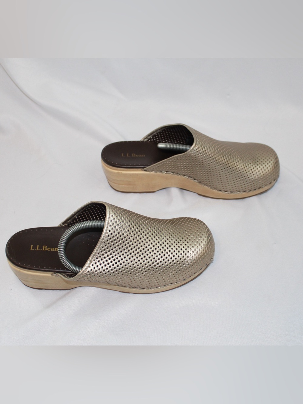 L.L. Bean Metallic Champagne Perforated Clogs